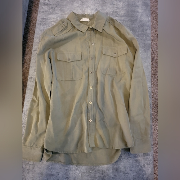 hummingbird Women's Military Button Down Shirt Floral Embroidered Size S - Picture 2 of 6